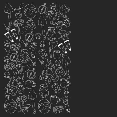 Kamp vektör Illustration. Seyahat, yürüyüş, Açık Hava Macerası