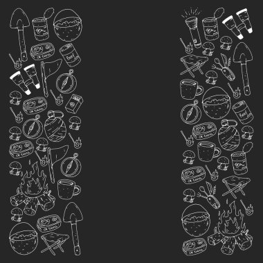 Kamp vektör Illustration. Seyahat, yürüyüş, Açık Hava Macerası