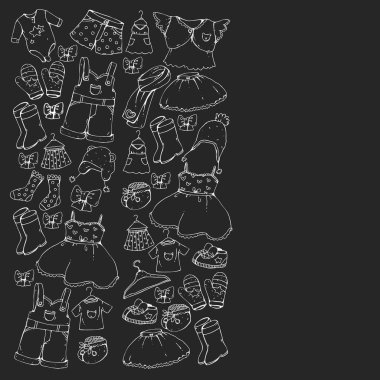 Çocuk kıyafetleri. Bebekler için arka plan, çocuk kalıpları.