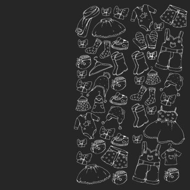 Çocuk kıyafetleri. Bebekler için arka plan, çocuk kalıpları.