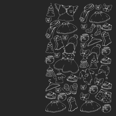 Çocuk kıyafetleri. Bebekler için arka plan, çocuk kalıpları.