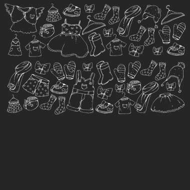 Çocuk kıyafetleri. Bebekler için arka plan, çocuk kalıpları.