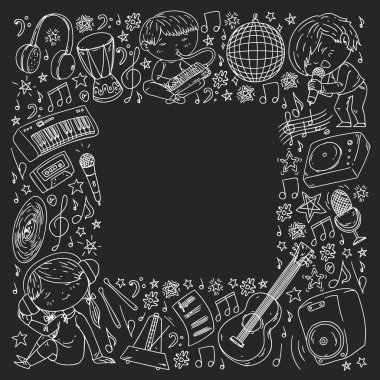 Çocuklar müzik çalın. Müzik eğitimi, tiyatro, okul.