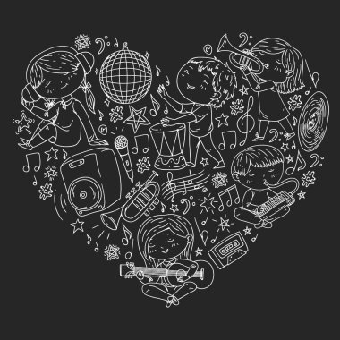 Çocuklar müzik çalın. Müzik eğitimi, tiyatro, okul.