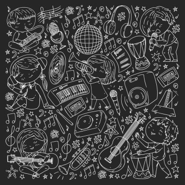 Çocuklar müzik çalın. Müzik eğitimi, tiyatro, okul.