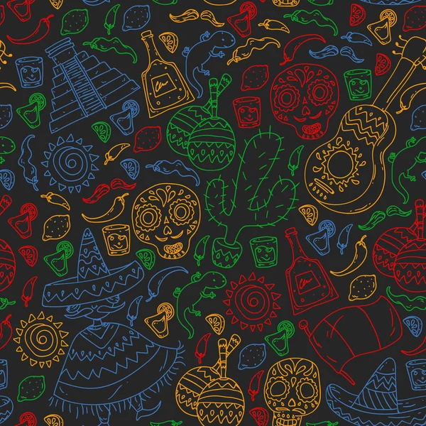 Reis naar Mexico. Vector set met etnische elemets voor wallpapers, achtergronden. Dag van de doden — Stockvector