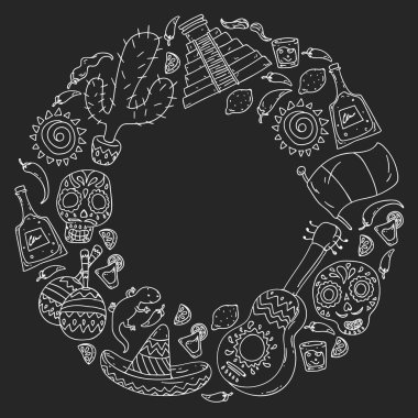 Meksika 'ya seyahat. Vektör duvar kağıtları, arka planlar için etnik elemets ile ayarlayın. Ölü günü