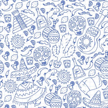 Meksika 'ya seyahat. Vektör duvar kağıtları, arka planlar için etnik elemets ile ayarlayın. Ölü günü