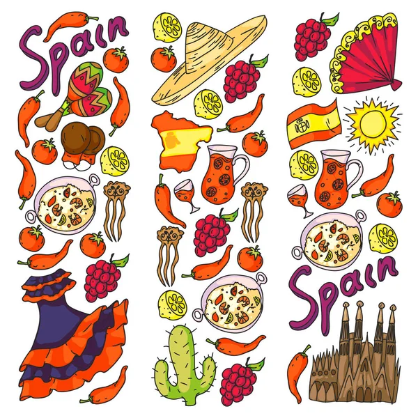 Espanha padrão vetorial. Símbolos e objectos tradicionais espanhóis . — Vetor de Stock