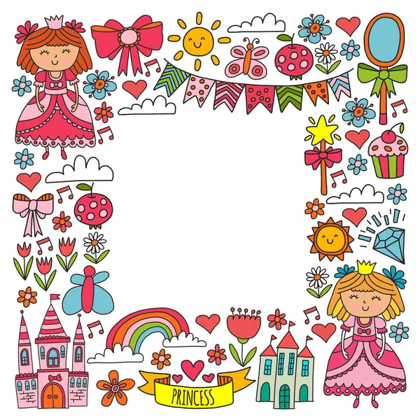 Vector pattern for little girls. Princess illustration for happy birthday party. — Stock Vector