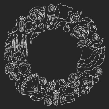 İspanya vektör deseni. İspanyolca geleneksel semboller ve nesneler.