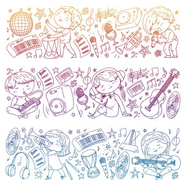 Çocuklar müzik çalın. Müzik eğitimi, tiyatro, okul.