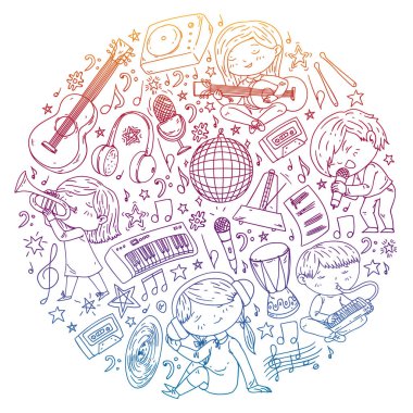 Çocuklar müzik çalın. Müzik eğitimi, tiyatro, okul.