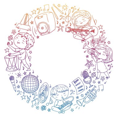 Çocuklar müzik çalın. Müzik eğitimi, tiyatro, okul.