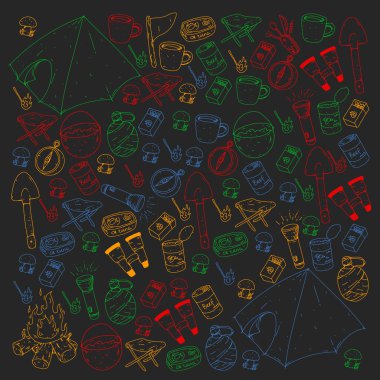 Kamp vektör çizim. Açık macera seyahat