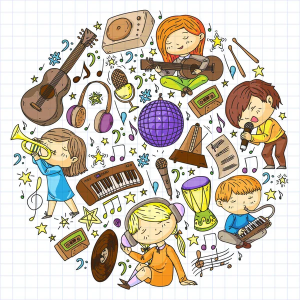 Çocuklar müzik çalın. Müzik eğitimi, tiyatro, okul.