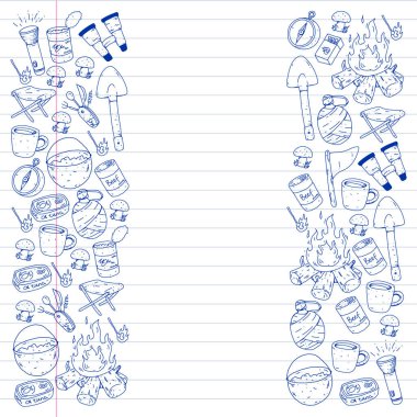 Kamp vektör çizim. Açık macera seyahat