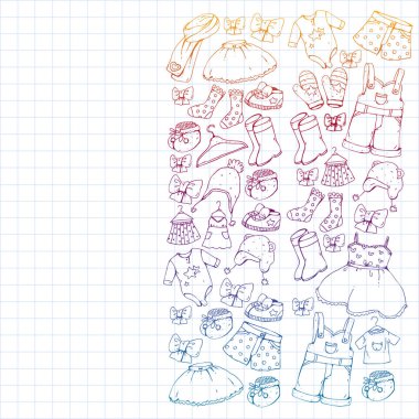 Çocuk kıyafetleri. Bebekler için arka plan, çocuk kalıpları.