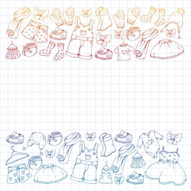 Çocuk kıyafetleri. Bebekler için arka plan, çocuk kalıpları.