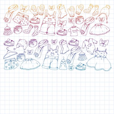 Çocuk kıyafetleri. Bebekler için arka plan, çocuk kalıpları.