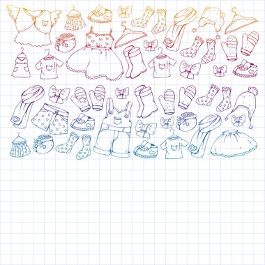 Çocuk kıyafetleri. Bebekler için arka plan, çocuk kalıpları.