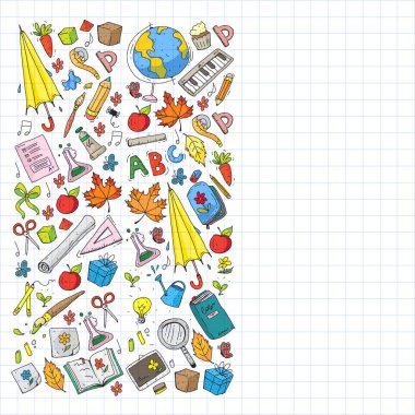 Geri okul vektör desene. Çocuklar için eğitim simgeler.