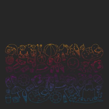 Seyahat ve plaj simgeleri ile vektör deseni.