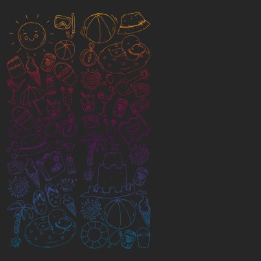 Seyahat ve plaj simgeleri ile vektör deseni.