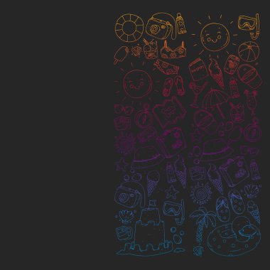 Seyahat ve plaj simgeleri ile vektör deseni.