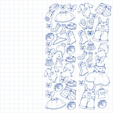 Çocuk kıyafetleri. Bebekler için arka plan, çocuk kalıpları.