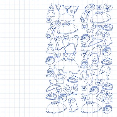 Çocuk kıyafetleri. Bebekler için arka plan, çocuk kalıpları.