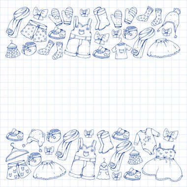 Çocuk kıyafetleri. Bebekler için arka plan, çocuk kalıpları.