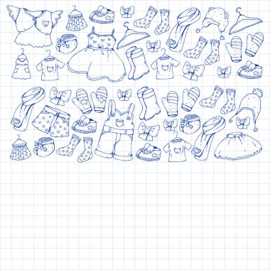 Çocuk kıyafetleri. Bebekler için arka plan, çocuk kalıpları.