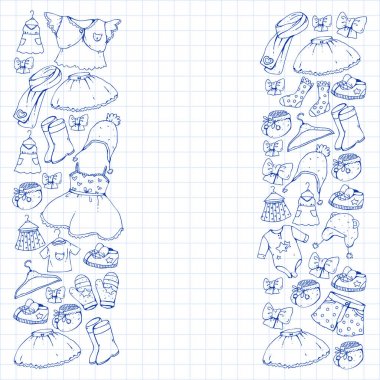 Çocuk kıyafetleri. Bebekler için arka plan, çocuk kalıpları.