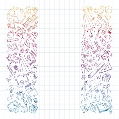 Geri okul vektör desene. Çocuklar için eğitim simgeler.