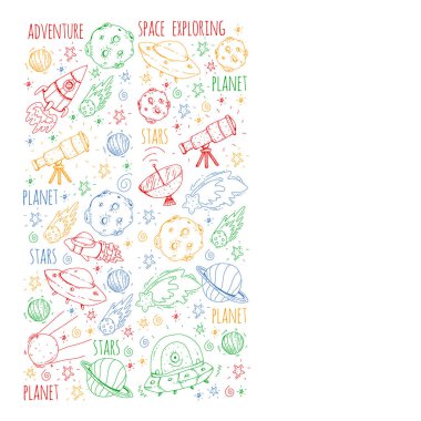 Uzay vektör çizim. Bilim, teknoloji desen. Roket ve uzay.