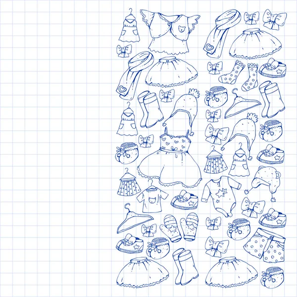 Çocuk kıyafetleri. Bebekler için arka plan, çocuk kalıpları.