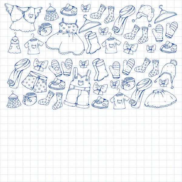 Çocuk kıyafetleri. Bebekler için arka plan, çocuk kalıpları.