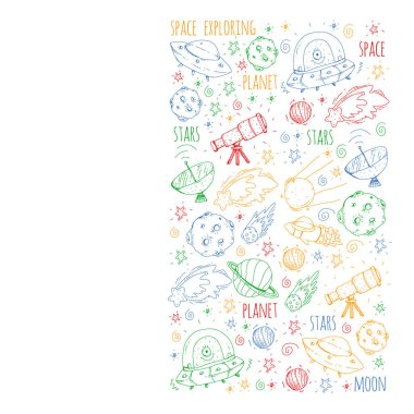 Uzay vektör çizim. Bilim, teknoloji desen. Roket ve uzay.