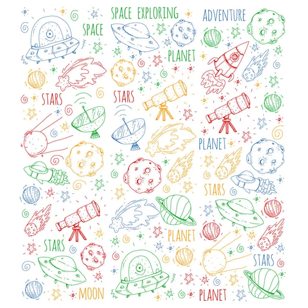 Uzay vektör çizim. Bilim, teknoloji desen. Roket ve uzay.