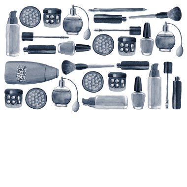 Posterler, desenler, arka planlar için suluboya illüstrasyon madde bitkileri ile Kozmetik ürünler