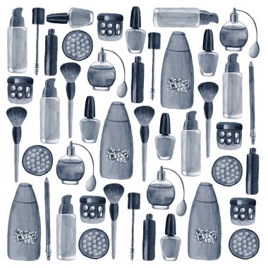 Posterler, desenler, arka planlar için suluboya illüstrasyon madde bitkileri ile Kozmetik ürünler