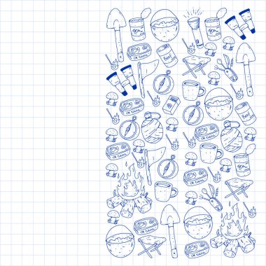 Kamp vektör çizim. Açık macera seyahat