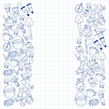 Kamp vektör çizim. Açık macera seyahat