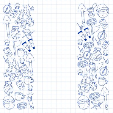 Kamp vektör çizim. Açık macera seyahat