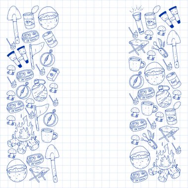 Kamp vektör çizim. Açık macera seyahat