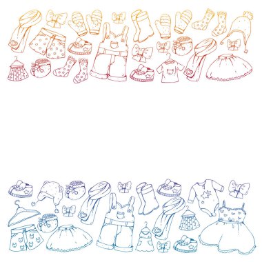 Çocuk kıyafetleri. Bebekler için arka plan, çocuk kalıpları.