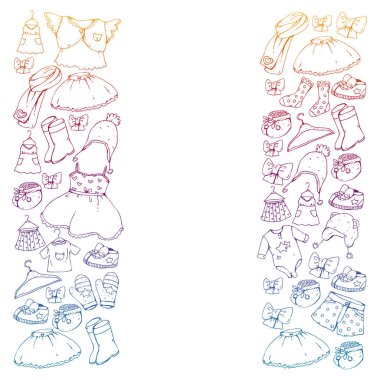 Çocuk kıyafetleri. Bebekler için arka plan, çocuk kalıpları.