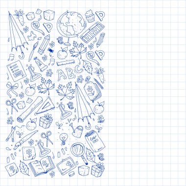 Geri okul vektör desene. Çocuklar için eğitim simgeler.