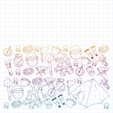 Kamp vektör çizim. Açık macera seyahat